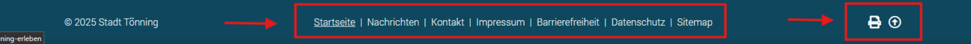 Kennzeichnung der Footer-Navigation, des "nach oben - Button", des Druck-Button