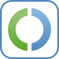 Das Logo der AusweisApp2 besteht aus einem halb grünem Kreis und einem halb blauen Kreis.