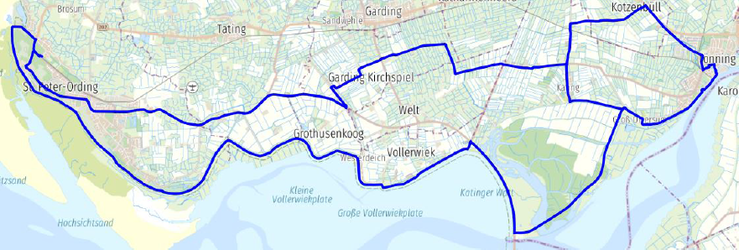 Landkarte der Wattenmeer-Tour mit dem Fahrrad